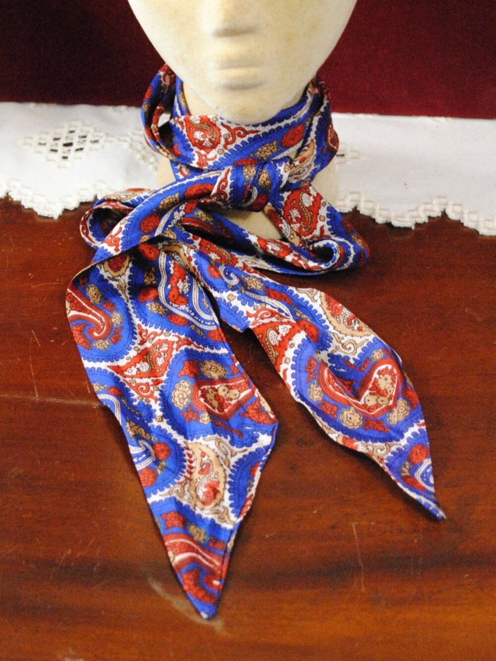 Long Skinny Satin Scarf with Paisley Pattern Vintage